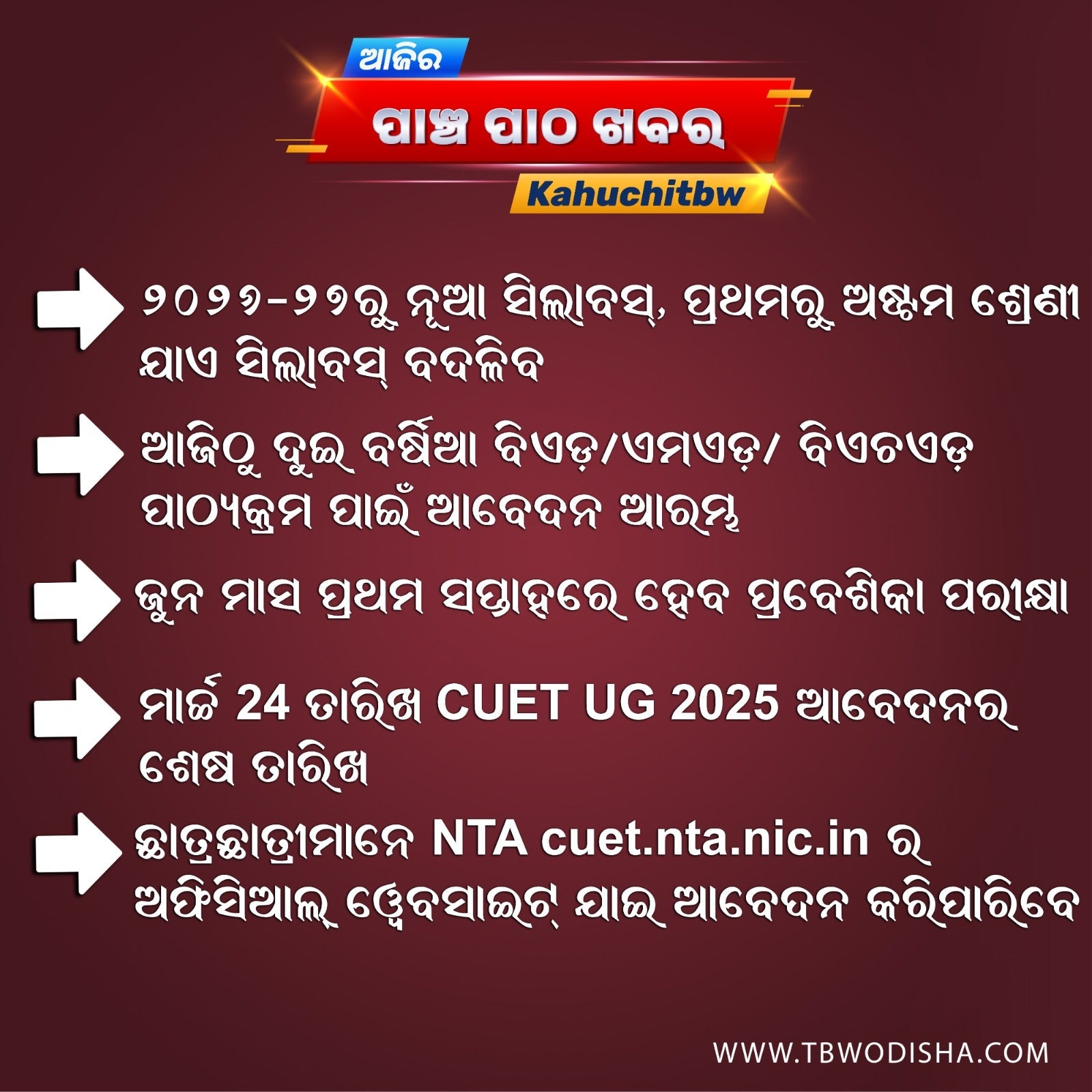 25-Mar-2025 ପାଞ୍ଚ ପାଠ ଖବର