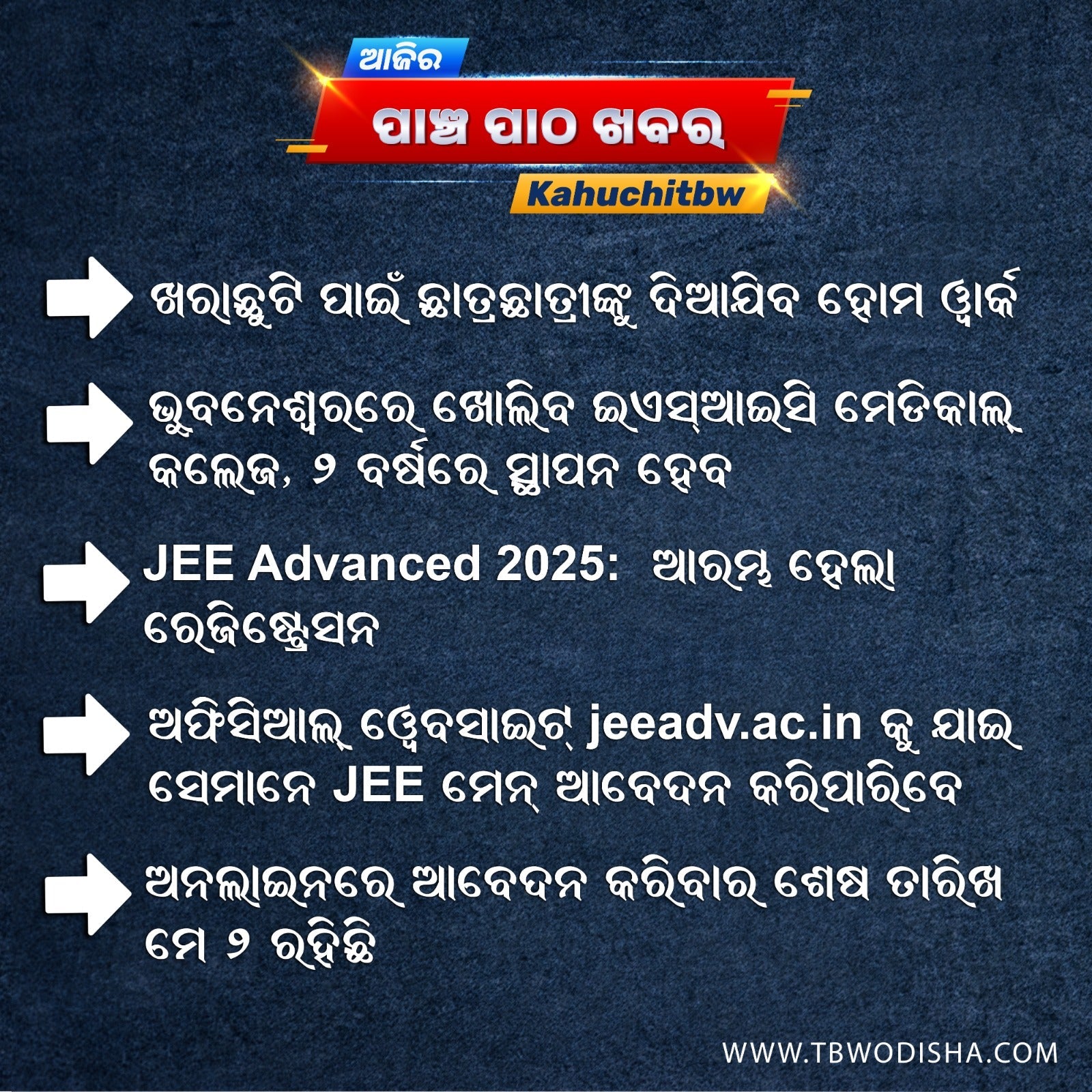 25-Apr-2025 ପାଞ୍ଚ ପାଠ ଖବର