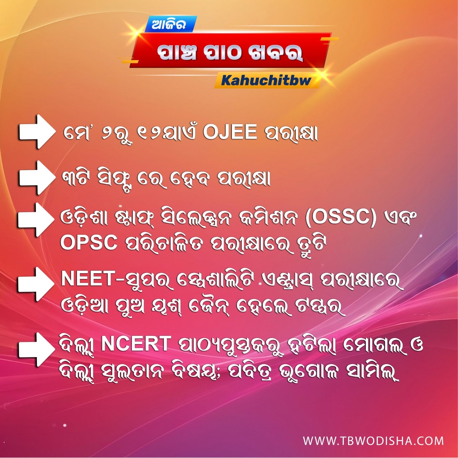 28-Apr-2025 ପାଞ୍ଚ ପାଠ ଖବର