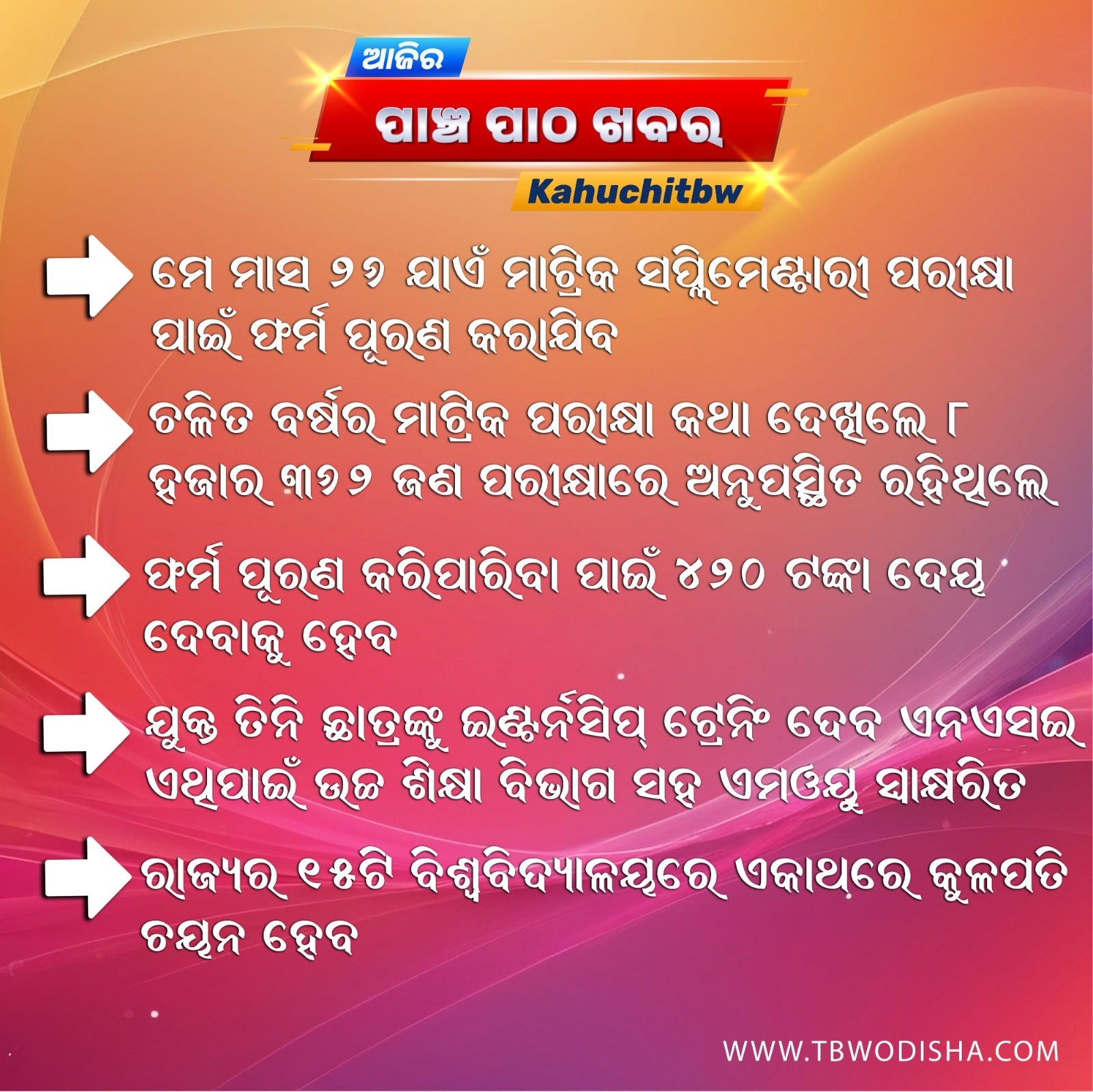 16-May-2025 ପାଞ୍ଚ ପାଠ ଖବର