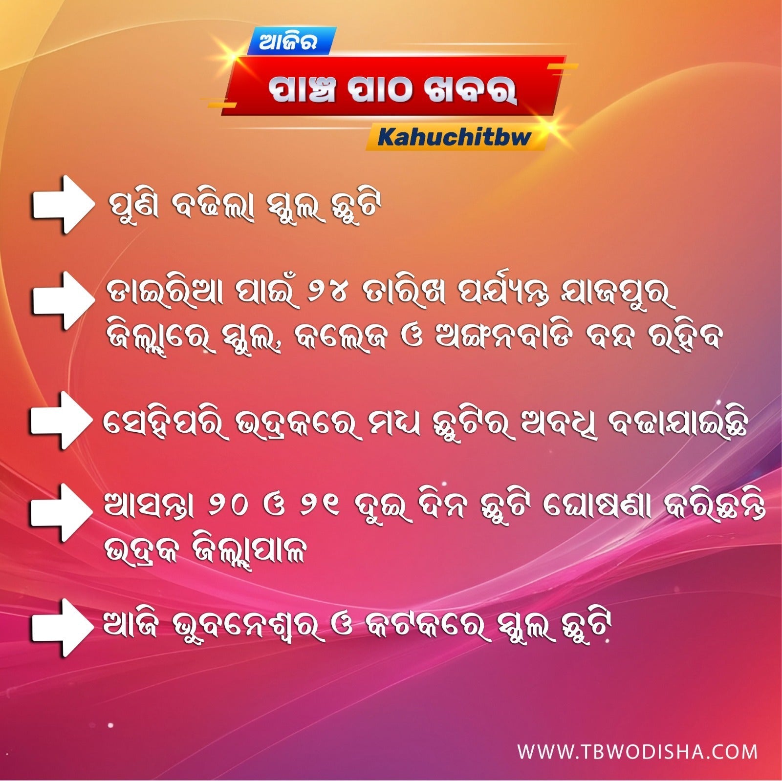 20-June-2025 ପାଞ୍ଚ ପାଠ ଖବର